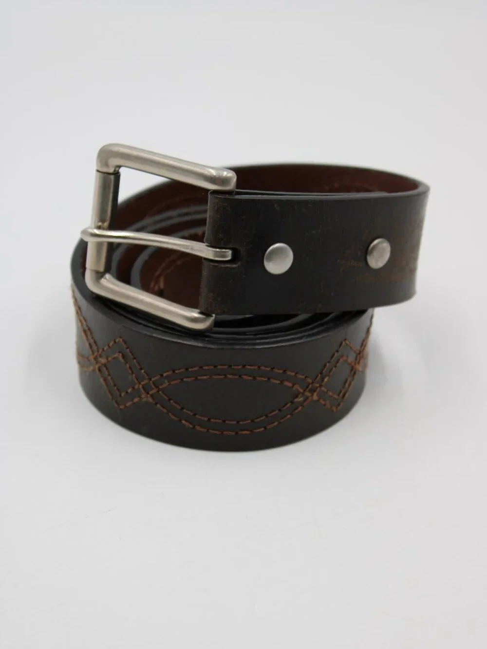Wrangler Brown Leather Work Belt Mens Size 40 Cowboy Stitching Design 1.5